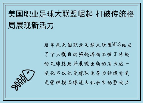 美国职业足球大联盟崛起 打破传统格局展现新活力 美国职业足球大联盟崛起 打破传统格局展现新活力